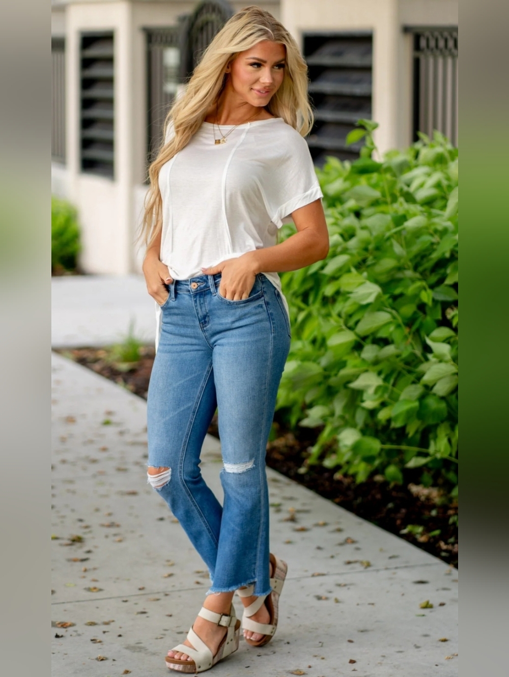 Vervet Forget Mid Rise Cropped Hem Flare Jeans